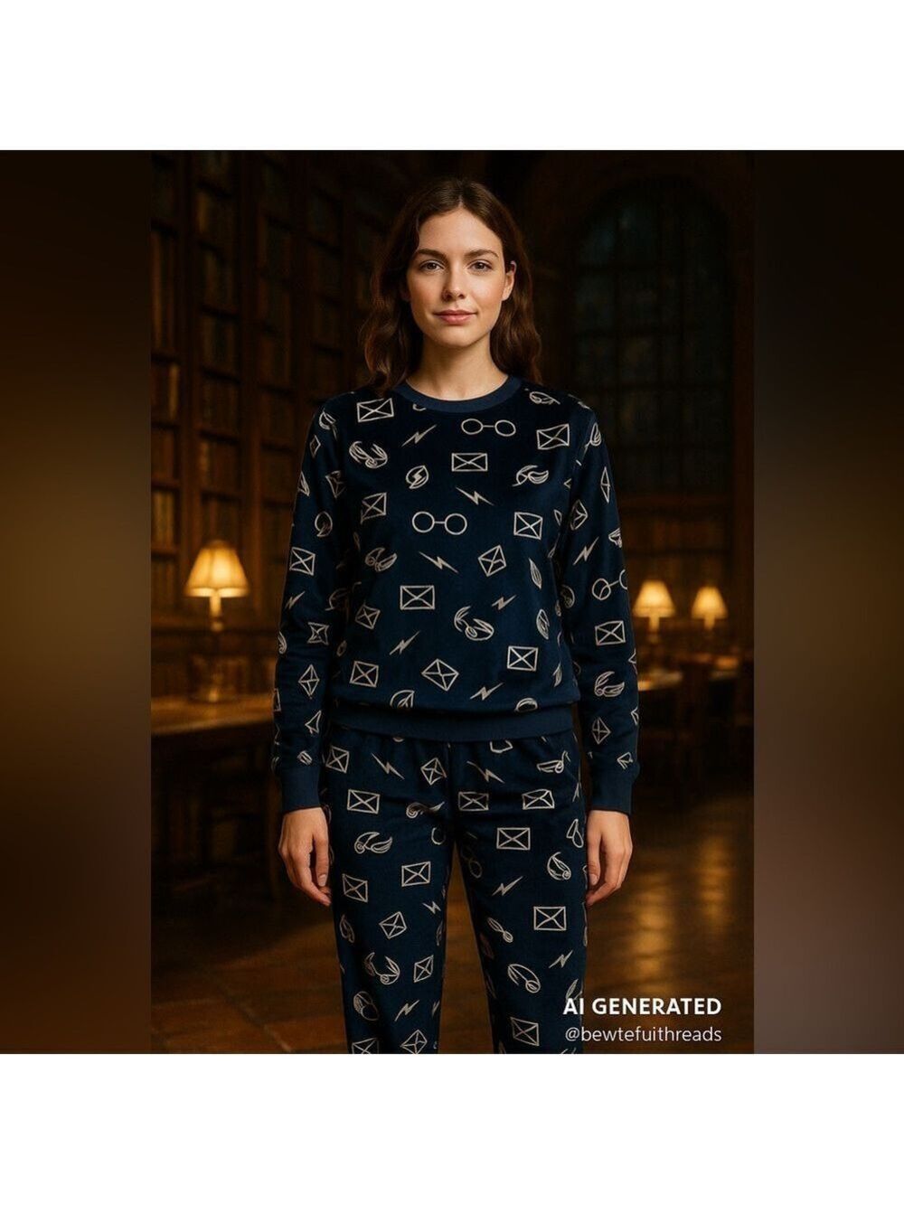 Harry Potter Velour Pajama Set Blue Small – Wizard Letters Glasses Lightning